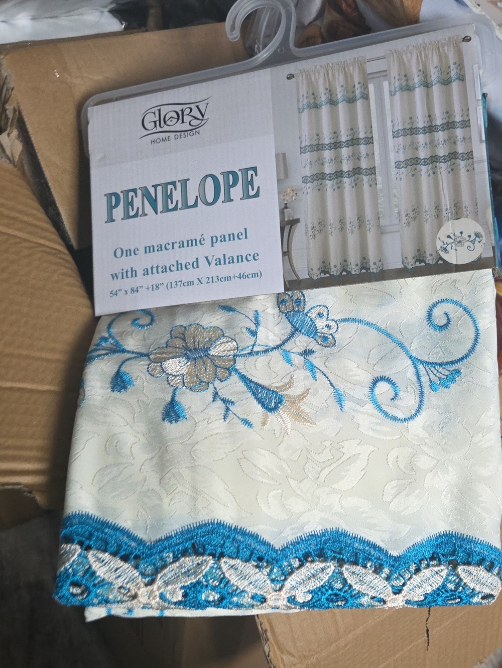 GLO jeans Cream Curtain Panel with Teal Embroidery
